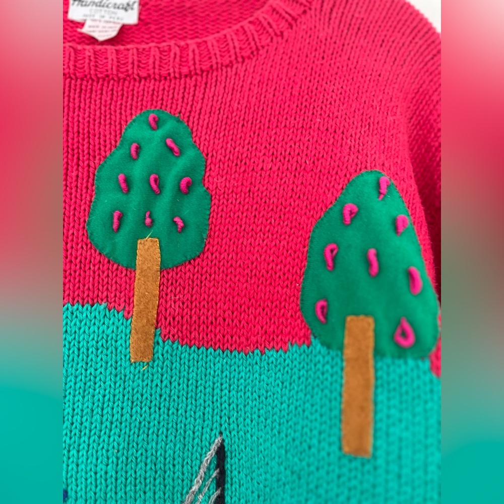 Vintage Cotton 3D Women's Red Tennis Scene Sweater Medium Large - Picture 5 of 14
